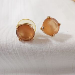 Gold Amber Rhinestone Stud Earrings